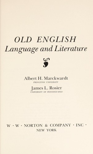 Cover for Old English language andliterature