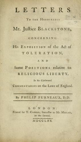 Cover for Letters to the Honourable Mr. Justice Blackstone