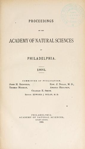 Cover for Proceedings of the Academy of Natural Sciences of Philadelphia, Volume 44