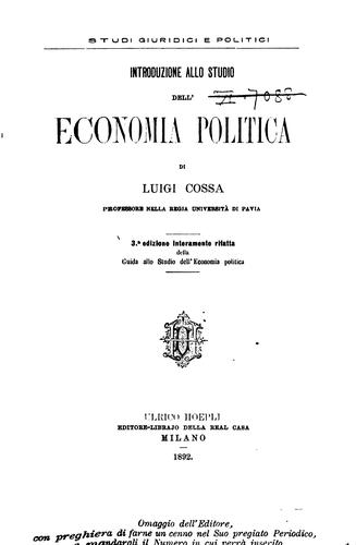 Cover for Introduzione allo studio dell'economia politica: 3a ed. interamente rifatta ...