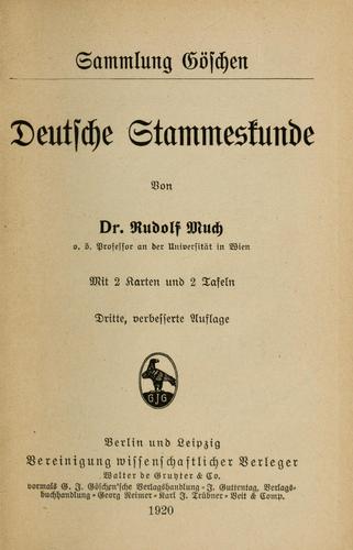 Cover for Deutsche stammeskunde
