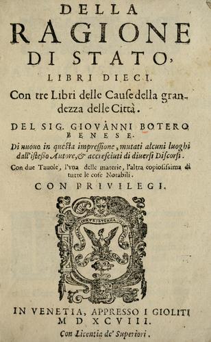 Cover for Della ragione di stato, libri dieci