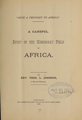 Cover for A careful study of the missionary field in Africa