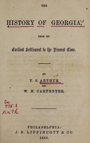 Cover for The history of Georgia from its earliest settlement to the present time