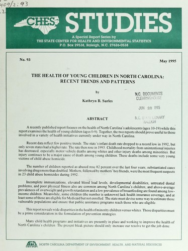 Cover for The health of young children in North Carolina