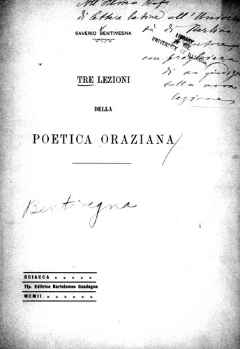 Cover for Tre lezioni della poetica oraziana