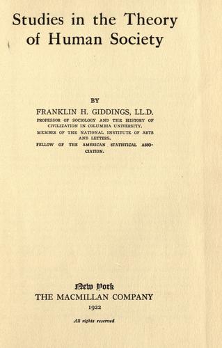 Cover for Studies in the theory of human society