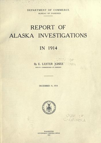 Cover for Report of Alaska investigations in 1914