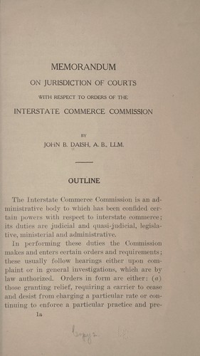 Cover for Memorandum on jurisdiction of courts with respect to orders of the Interstate commerce commission