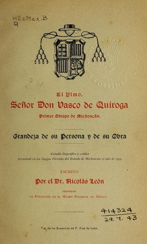 Cover for El Ilmo.  Señor Don Vasco de Quiroga