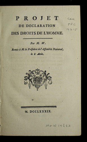 Cover for Projet de De claration des droits de l'homme