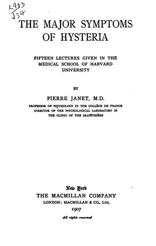 Cover for The major symptoms of hysteria