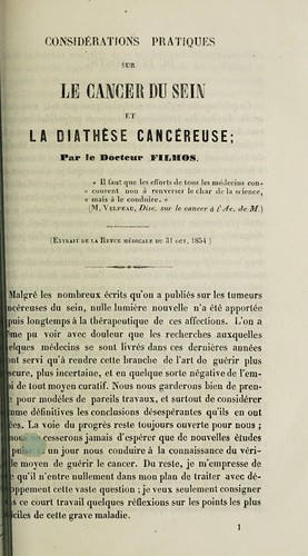 Cover for Considérations pratiques sur le cancer du sein et la diathèse cancéreuse