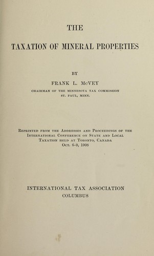 Cover for The taxation of mineral properties