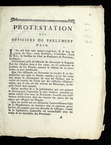 Cover for Protestation
