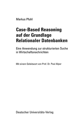 Cover for Case-Based Reasoning auf der Grundlage Relationaler Datenbanken