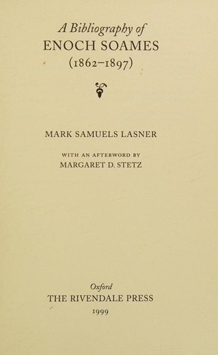 Cover for A bibliography of Enoch Soames (1862-1897)