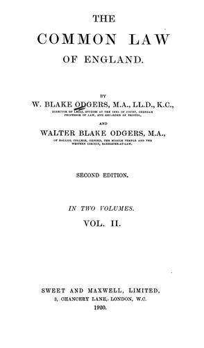 Cover for The common law of England.