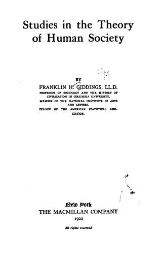 Cover for Studies in the theory of human society