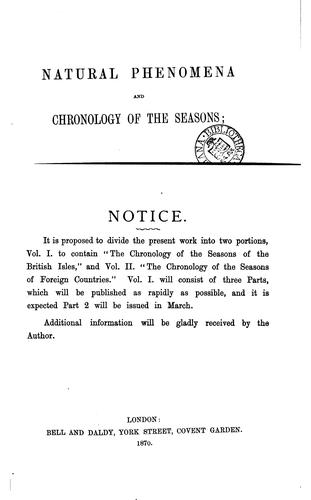Cover for Natural phenomena and chronology of the seasons