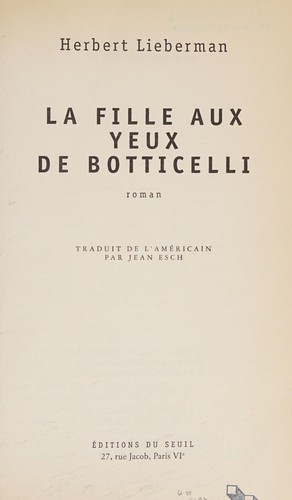 Cover for La Fille aux yeux de botticelli (French Edition)