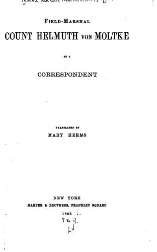 Cover for Field-Marshal Count Helmuth von Moltke as a correspondent.