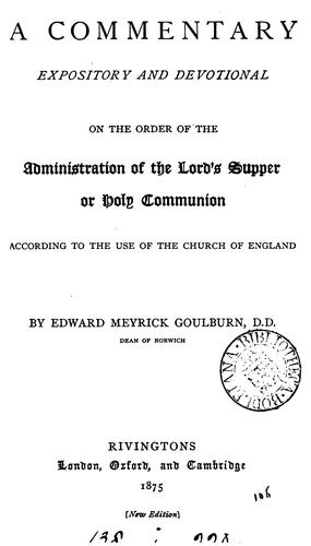 Cover for A commentary ... on the order of the administration of the Lord's supper