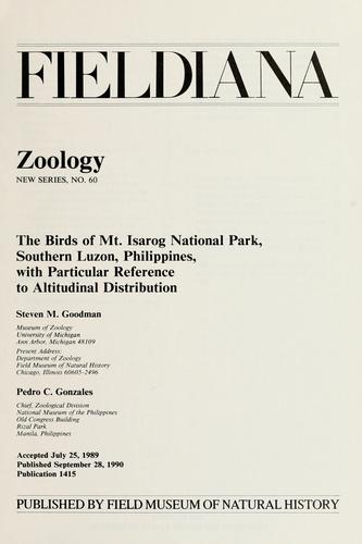 Cover for birds of Mt. Isarog National Park, Southern Luzon, Philippines, with particular reference to altitudinal distribution