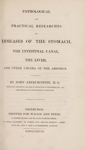 Cover for Pathological and practical researches on the diseases of the stomach, the intestinal canal, the liver, and other viscera of the abdomen