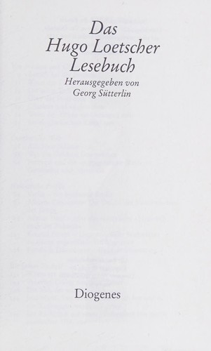 Cover for Das Hugo Loetscher Lesebuch
