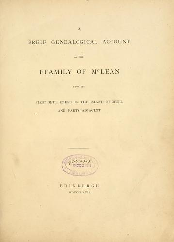 Cover for A breif genealogical account of the ffamily of McLean from its first settlement in the Island of Mull and parts adjacent