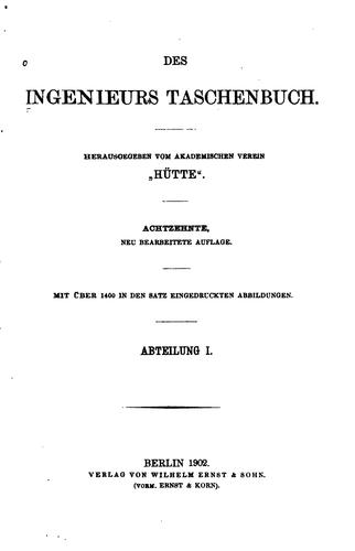 Cover for Des Ingenieurs Taschenbuch