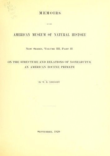 Cover for On the structure and relations of Notharctus, an American eocene primate
