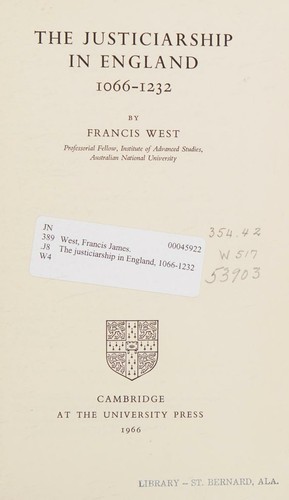 Cover for The justiciarship in England, 1066-1232, (Cambridge studies in medieval life and thought, new ser)