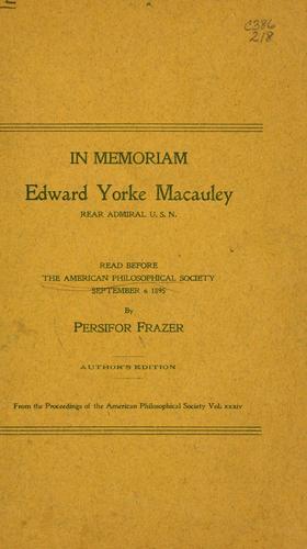 Cover for In memoriam Edward Yorke Macauley, rear admiral, U. S. N.