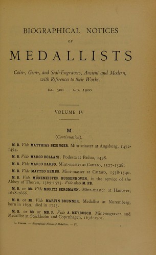 Cover for Biographical dictionary of medallists