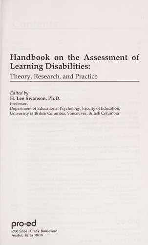 Cover for Handbook on the assessment of learning disabilities