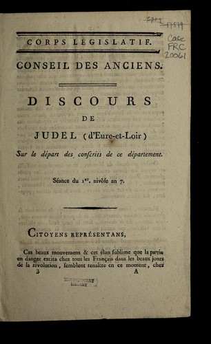 Cover for Discours de Judel (d'Eure-et-Loir) sur le de part des conscrits de ce de partement