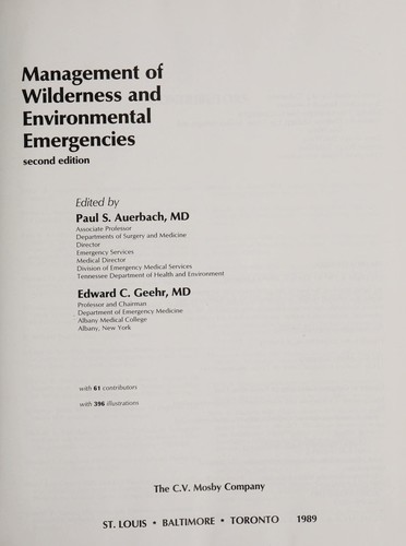 Cover for Management of wilderness and environmental emergencies