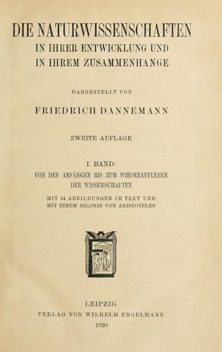 Cover for Die naturwissenschaften in ihrer entwicklung und in ihrem zusammenhange