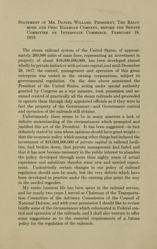 Cover for Statement before the Senate Committee on Interstate Commerce, February 18, 1919