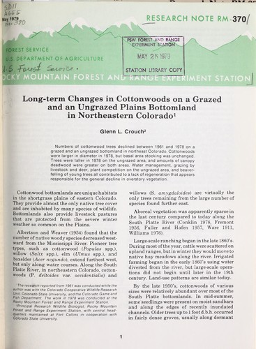 Cover for Long-term changes in cottonwoods on a grazed and an ungrazed plains bottomland in northeastern Colorado