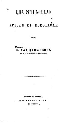 Cover for Quaestiunculae epicae et elegiacae