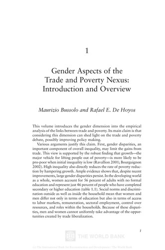 Cover for Gender aspects of the trade and poverty nexus