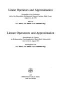 Cover for Linear operators and approximation.