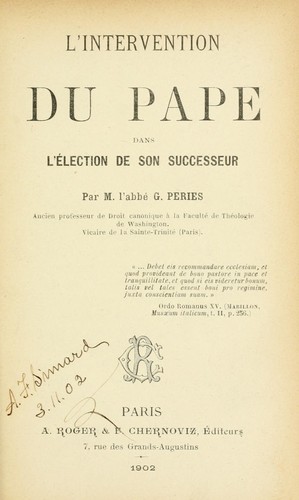 Cover for L'Intervention du Pape dans l'élection de son succeseur
