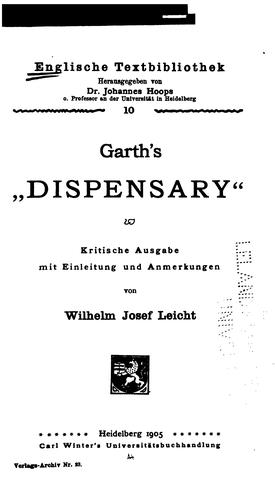Cover for Garth's "Dispensary."