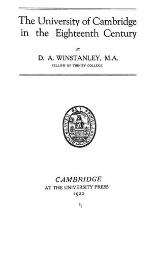 Cover for The University of Cambridge in the eighteenth century