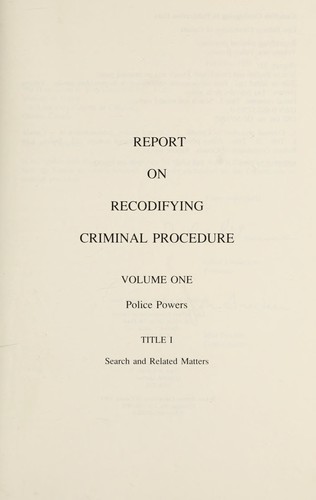 Cover for Report on recodifying criminal procedure.