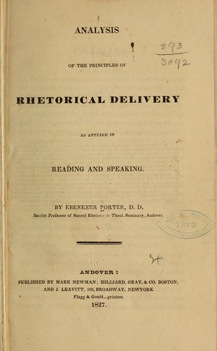 Cover for Analysis of the principles of rhetorical delivery as applied in reading and speaking ...